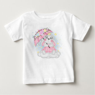 CUTE WATERCOLOR PINK EASTER BUNNY WITH UMBRELLA BABY T-Shirt