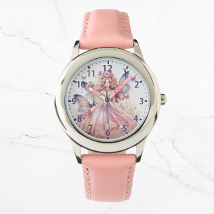 Cute Watercolor Pink Fairy Girly Butterflies Watch