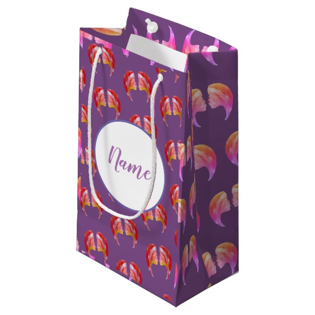 Cute Watercolor Pink Gemini Drawing Small Gift Bag (Front Angled)