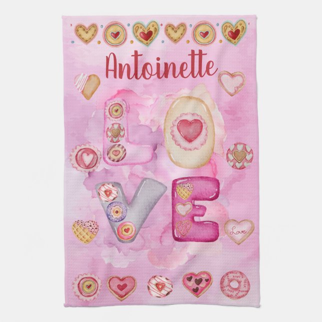 Cute watercolor pink valentines Kitchen Towels (Vertical)