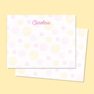 Cute Watercolor Pink Yellow Polka Dot Note Cards