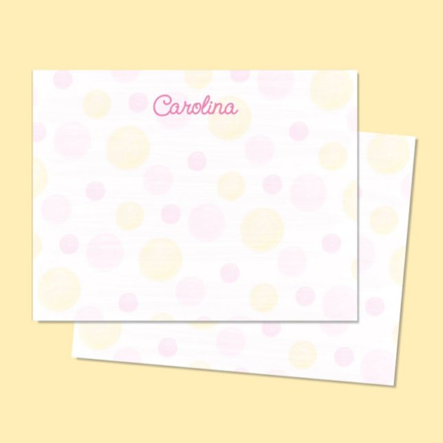 Cute Watercolor Pink Yellow Polka Dot Note Cards (Creator Uploaded)