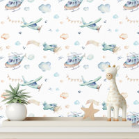 Cute Watercolor Planes Helicopters Clouds Boys