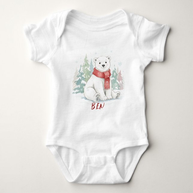 Cute watercolor Polar Bear Baby Bodysuit (Front)