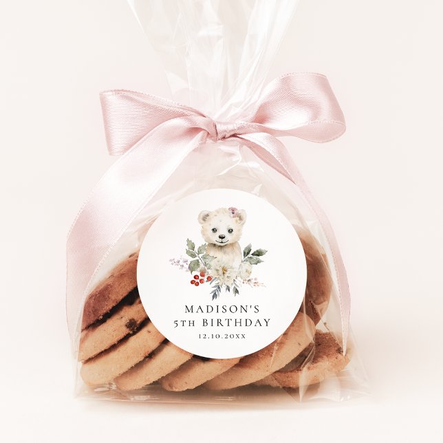 Cute Watercolor Polar Bear Birthday Party Classic Round Sticker (Creator Uploaded)