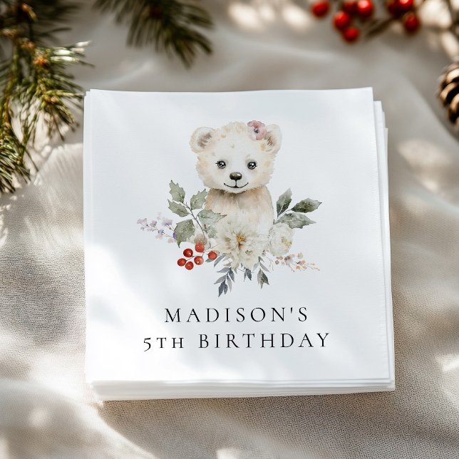 Cute Watercolor Polar Bear Birthday Party Napkin (Creator Uploaded)