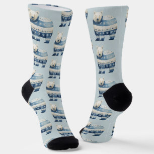 Cute Watercolor Polar Bear Pattern Blue White Socks