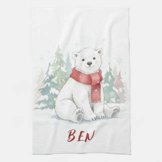 Cute watercolor Polar Bear Tea Towel