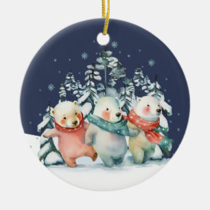 Cute Watercolor Polar Bears Ceramic Ornament