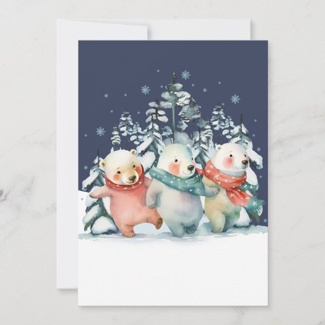 Cute Watercolor Polar Bears Holiday Card (Front)