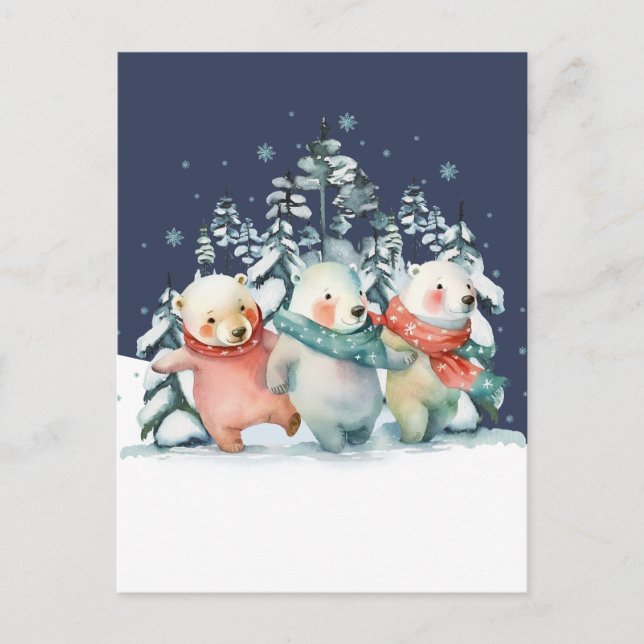 Cute Watercolor Polar Bears Postcard (Front)