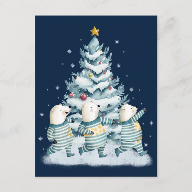 Cute Watercolor Polar Bears Postcard (Front)