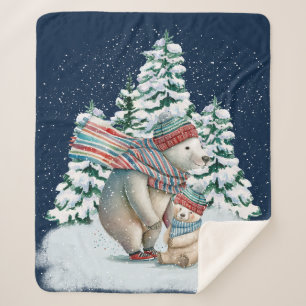 Cute Watercolor Polar Bears Sherpa Blanket