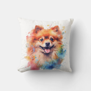 Cute Watercolor Pomeranian Dog Cushion