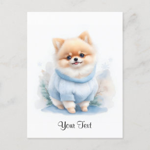 Cute Watercolor Pomeranian Puppy Dog Personised Postcard