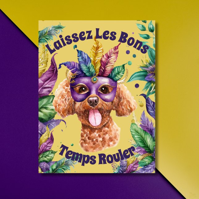 Cute Watercolor Poodle with mask Mardi gras  Postcard (Creator Uploaded)