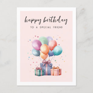 Cute Watercolor Presents Balloons Friend Birthday  Postcard