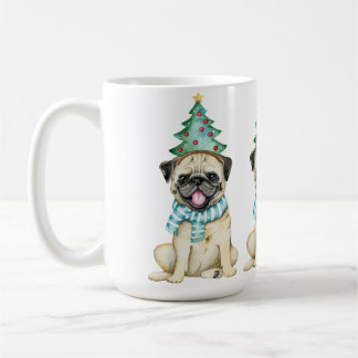 Cute Watercolor Pug Christmas Pug Coffee Mug