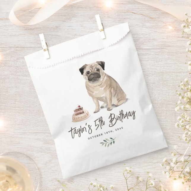 Cute Watercolor Pug Dog Birthday Party Favour Bag (Clipped)