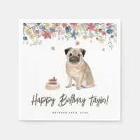 Cute Watercolor Pug Dog Birthday Party