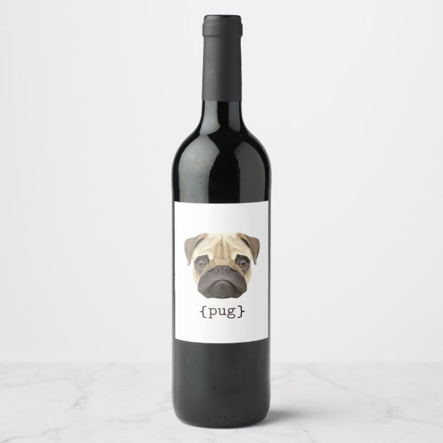 Cute Watercolor Pug Face Definition Wine Label (Front)