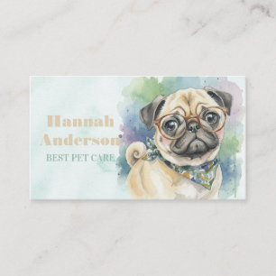 Cute Watercolor Pug with Glasses Business Card