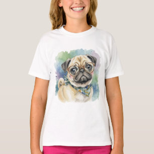 Cute Watercolor Pug with Glasses T-Shirt