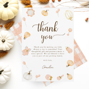 Cute Watercolor Pumpkin Nursery Girl Baby Shower Thank You Card