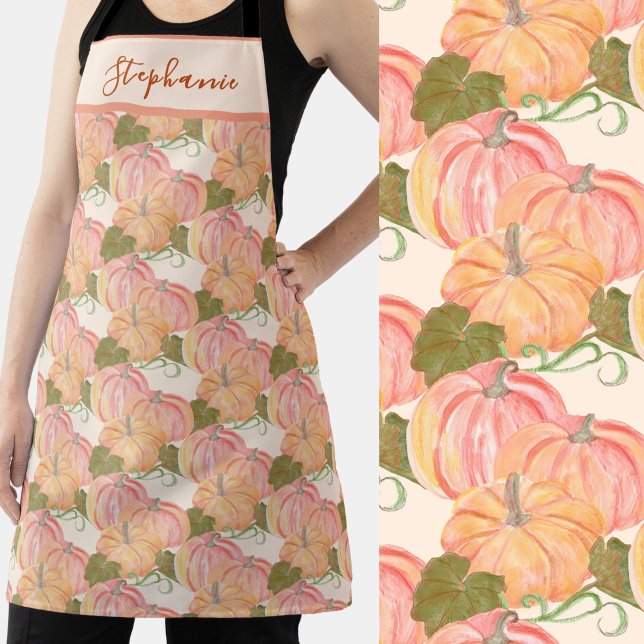 Cute Watercolor Pumpkin Patch custom name Apron (Creator Uploaded)