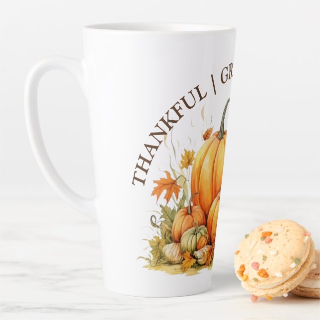 Cute Watercolor Pumpkin Thankful Grateful Blessed Latte Mug (In Situ)