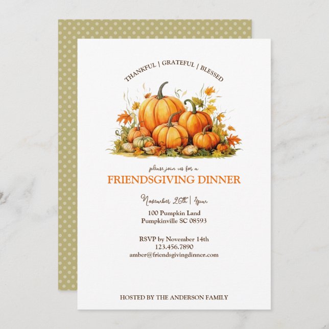 Cute Watercolor Pumpkins Friendsgiving Thanksgivin Invitation (Front/Back)