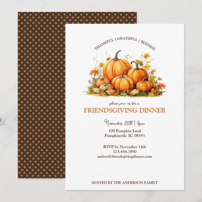 Cute Watercolor Pumpkins Friendsgiving Thanksgivin Invitation (Front/Back)
