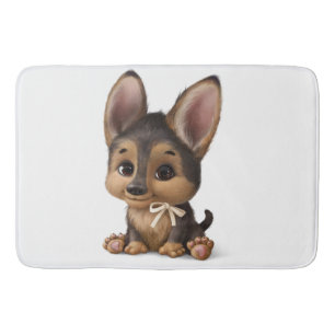 Cute Watercolor Puppy Dog Bath Mat