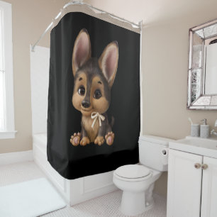 Cute Watercolor Puppy Dog Black Tan Shower Curtain