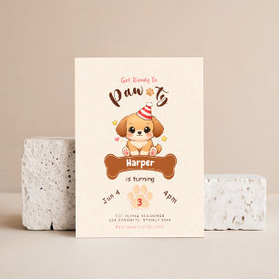 Cute Watercolor Puppy Dog Pet Pawty Birthday Invitation
