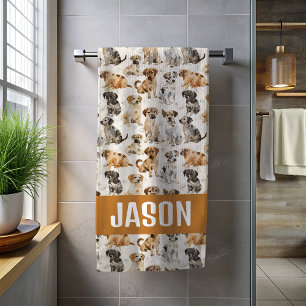 Cute Watercolor Puppy Dogs Beach Towel
