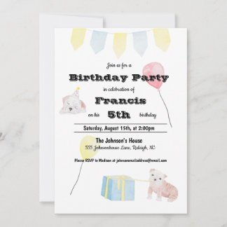 Cute Watercolor Puppy Themed Children's Birthday Invitation