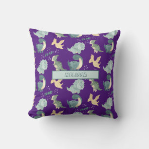 Cute Watercolor Purple Dinosaur Pattern Cushion