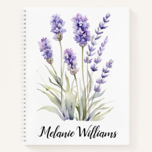 Cute Watercolor Purple Lavender Personalised Name Notebook