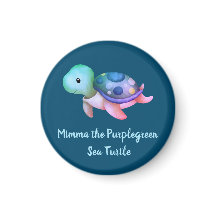 Cute Watercolor Purple Pink Green Mimma Sea Turtle
