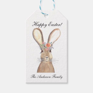 Cute Watercolor Rabbit Bunny Hare Easter Floral Gift Tags