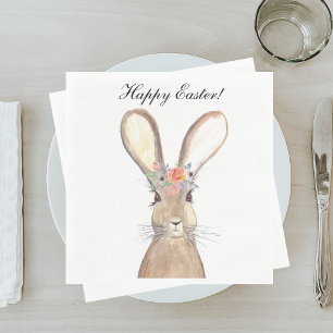 Cute Watercolor Rabbit Bunny Hare Easter Floral Napkin