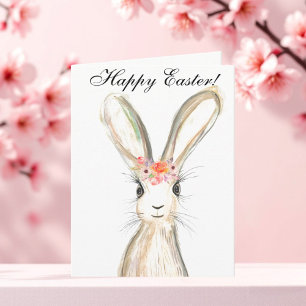 Cute Watercolor Rabbit Bunny Hare Easter Floral Thank You Card