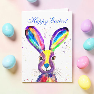 Cute Watercolor Rabbit Bunny Hare Easter Floral Thank You Card