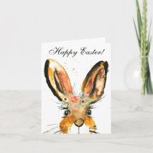 Cute Watercolor Rabbit Bunny Hare Easter Floral