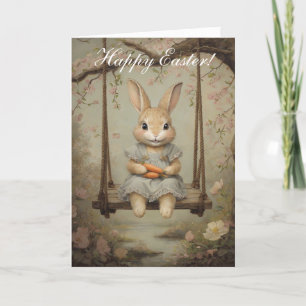 Cute Watercolor Rabbit Bunny Hare Easter Floral Thank You Card