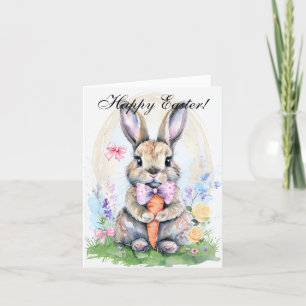 Cute Watercolor Rabbit Bunny Hare Easter Floral Thank You Card