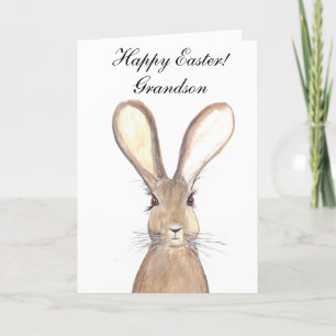 Cute Watercolor Rabbit Bunny Hare Easter Grandson Thank You Card