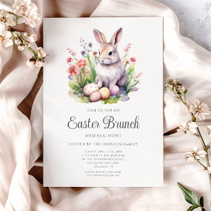 Cute Watercolor Rabbit Easter Brunch Invitation