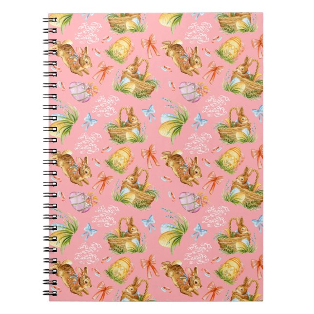 Cute watercolor rabbits and easter elements notebook (Front)